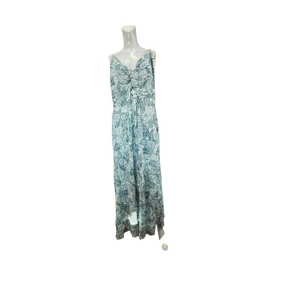 Sleeveless Teal Patterned Maxi Dress
